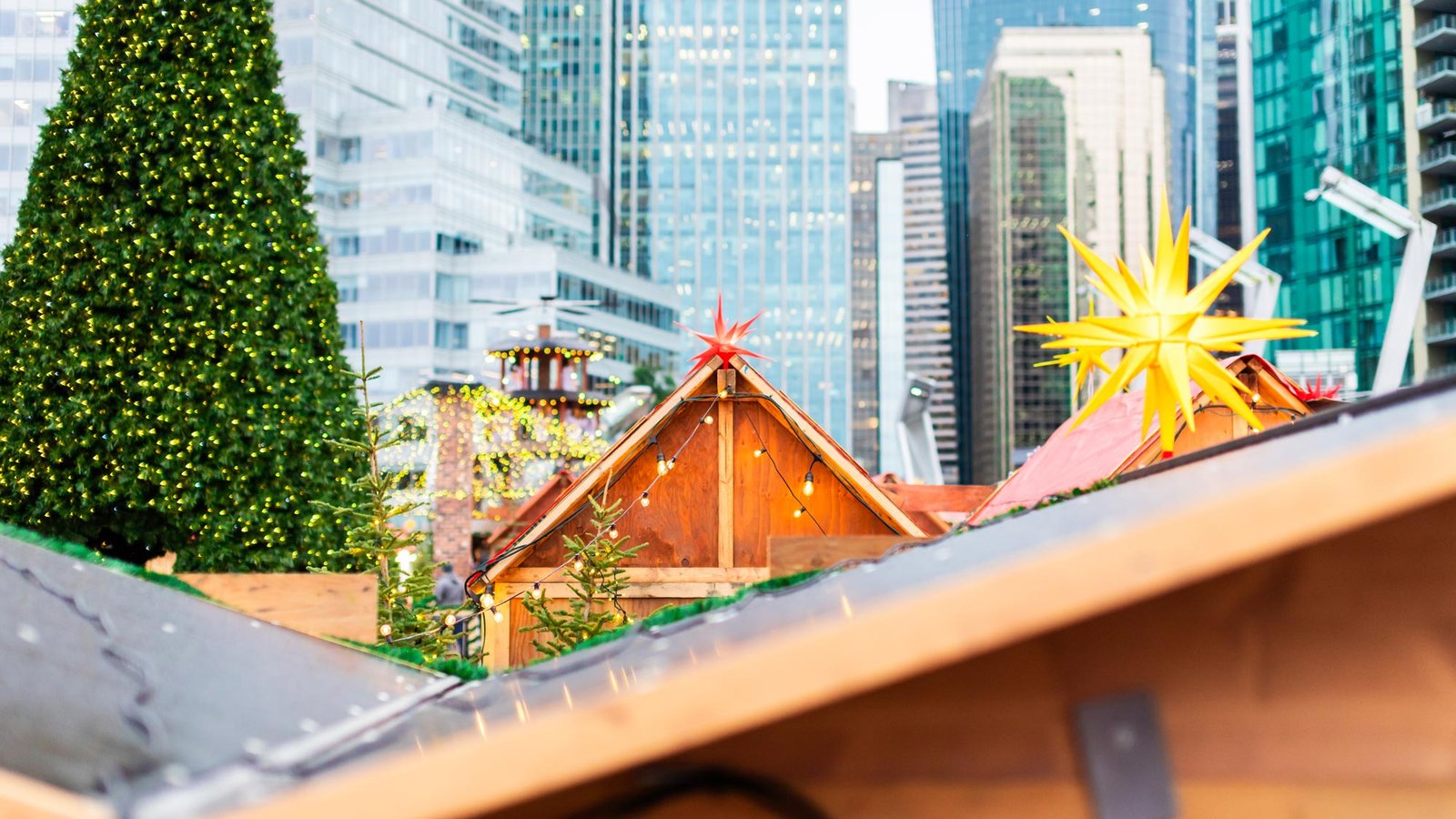 View of the Vancouver Christmas Market Vendor shop roofs
